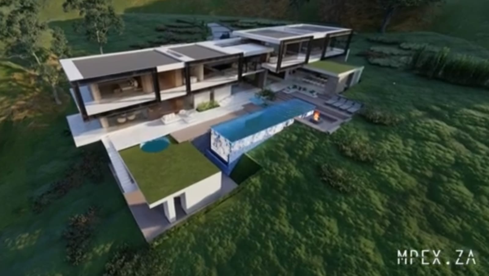 Modern architectural rendering of a home in a landscape